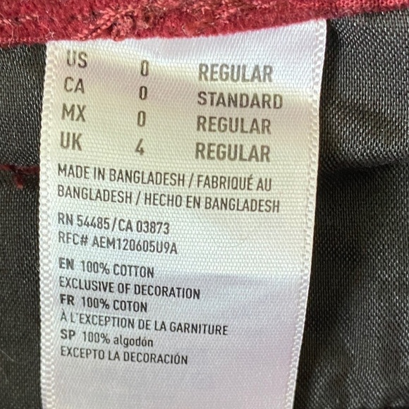 American Eagle Burgundy/Wine Women's Corduroy Button Up Front Mini Skirt Size 0 - Picture 8 of 15